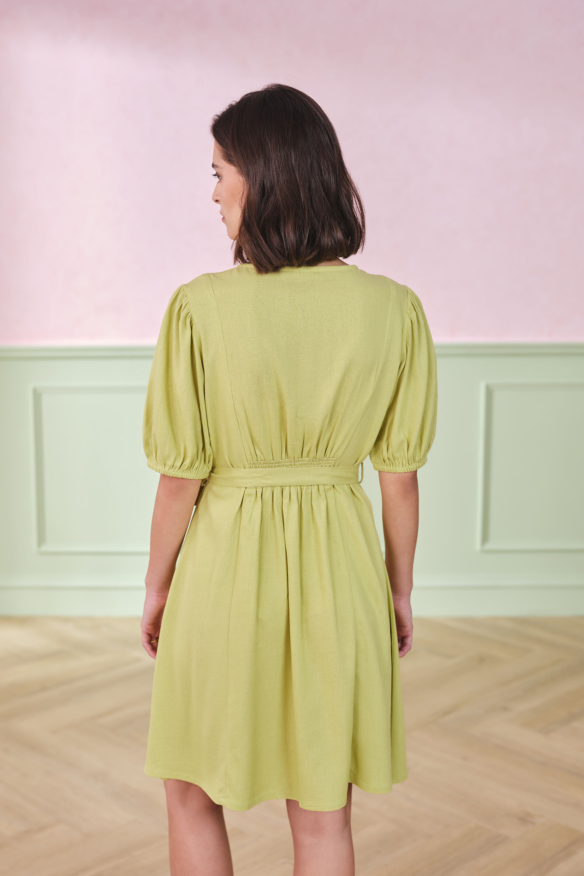 Chic in Crimson Lime Viscose Blend Dress, Lime, image 4